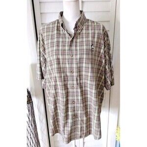 Walt Disney World men's green‎ checked short sleeve button down XL